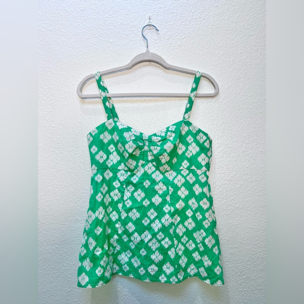 Patagonia Summer Time Hemp Cotton Green Ikat Printed Tank Size 6